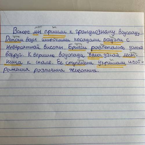 Подчеркни главные члены всех предложений. Вскоре мы пришли к грандиозному водопаду.Потоки воды широк