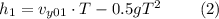 h_1 = v_{y01}\cdot T - 0.5gT^2~~~~~~~(2)