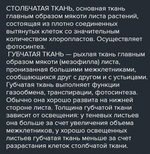 Определите различие и сходство столбчатой паренхимы и рыхлый паренхимы​