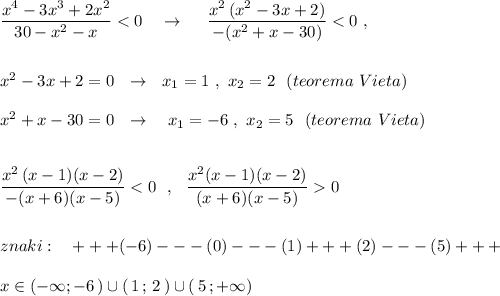 \dfrac{x^4-3x^3+2x^2}{30-x^2-x}
