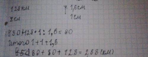 4. Расстояние 128 км соответствует 1,6 см на карте. Сколько километров соответствует участку в 3,2 с