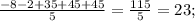 \frac{-8-2+35+45+45}{5}=\frac{115}{5}=23;