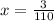 x = \frac{3}{110}