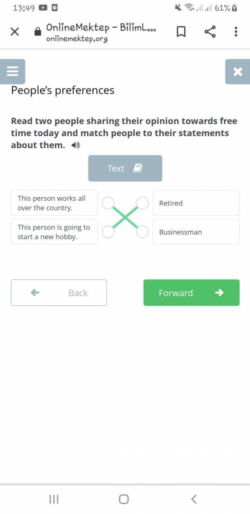 People’s preferences Read two people sharing their opinion towards free time today and match people