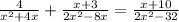 \frac{4}{x^2+4x}+\frac{x+3}{2x^2-8x}=\frac{x+10}{2x^2-32}