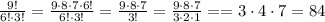 \frac{9!}{6!\cdot3!}= \frac{9\cdot8\cdot7\cdot6!}{6!\cdot3!}=\frac{9\cdot8\cdot7}{3!}=\frac{9\cdot8\cdot7}{3\cdot2\cdot1}==3\cdot4\cdot7=84