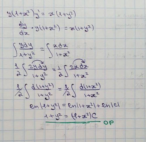 Y(1+x2)*y'=x(1+y2) дифференциальное уравнение