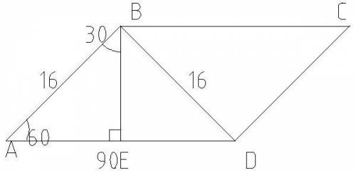 в параллелограмме авсд угол а равен 60 высота ве делит сторону ад на две равные части найдите длину