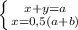 \left \{ {{x+y=a} \atop {x=0,5(a+b)}} \right.