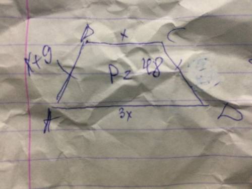 Периметр равнобедренной трапеции равен 48 см. Большее основание в 3 раза больше меньшего основания.Б