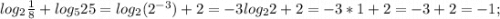 log_{2}\frac{1}{8}+log_{5}25=log_{2}(2^{-3})+2=-3log_{2}2+2=-3*1+2=-3+2=-1;