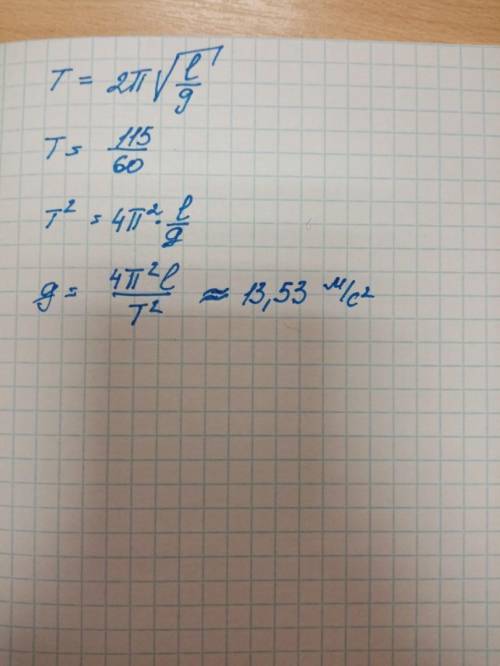 математический маятник длинной 1,26м совершил 60 колебаний за 115с. Определить ускорение свободного