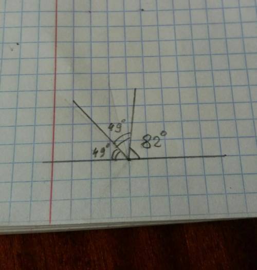 С транспортира начертите угол,равный 82 градуса и проведите бисектрису смежного с ним угла