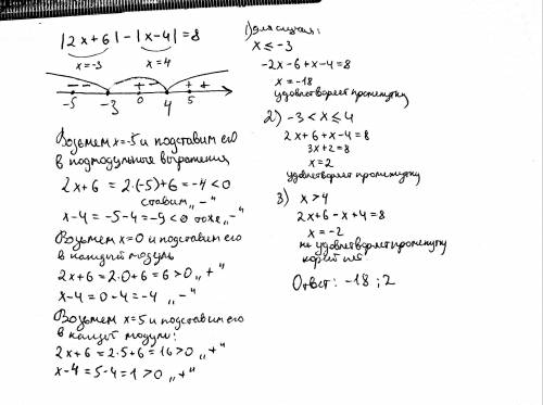 |2x+6|-|x-4|=8найдите сумму решений ​