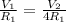 \frac{V_{1} }{R_{1} } = \frac{V_{2} }{4R_{1} }