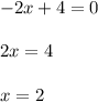 -2x+4=0\\\\2x=4\\\\x=2