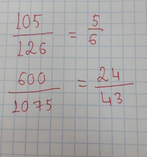 Напишите в виде несократимой дроби: a)105/126 b)600/1075 НУЖНО​