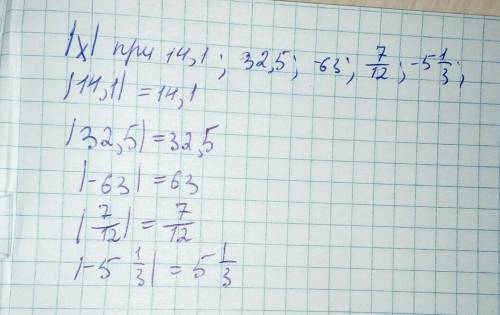 Найдите значение|x|,если x=14,1 ;32,5 ; -63; 7/12; -5 1/3;​