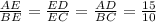 \frac{AE}{BE} =\frac{ED}{EC} =\frac{AD}{BC}=\frac{15}{10}