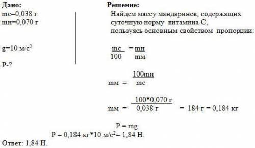 1 Известно, что в 100 г мандаринов содержится 0,038 г витамина С. Каков вес этих фруктов, содержащих