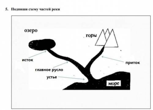 Подпиши схему частей реки ​