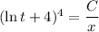 (\ln t+4)^4 =\dfrac{C}{x}