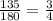 \frac{135}{180} = \frac{3}{4}