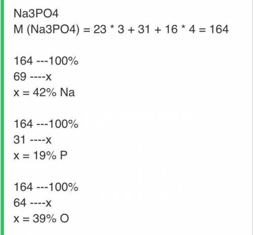 . В соединении фосфата натрия определить массовые доли всех элементов.​