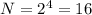 N = 2^{4} = 16