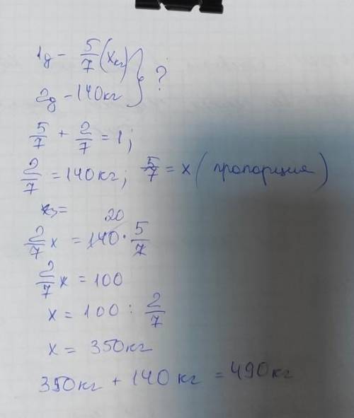 Першого дня фермер продав 5/7 усих овочів, а другого 140 кг. Скільки кілограмів овочів продали за дв