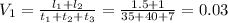 V_{1} = \frac{l_{1} + l_{2}}{t_{1} + t_{2}+ t_{3}} = \frac{1.5 + 1}{35 +40+7} =0.03