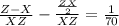 \frac{Z - X}{XZ} - \frac{\frac{ZX}{2}}{XZ} = \frac{1}{70}