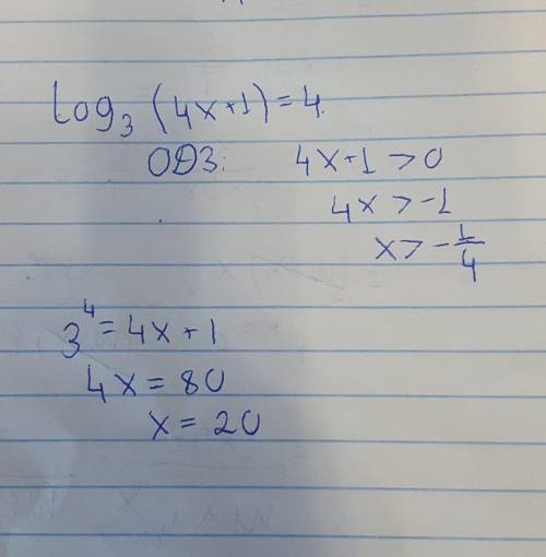 Log по основанию 3 (4x+1)=4