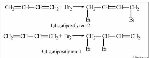 Какое вещество образуется при взаимодействии бутадиена с бромом?​
