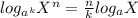 log_{a^k}X^n = \frac{n}{k} log_aX