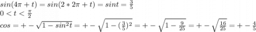 sin(4\pi +t) = sin(2*2\pi +t) = sint = \frac{3}{5} \\0