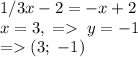 1/3x-2=-x+2\\x=3,\;=\;y=-1\\=(3;\;-1)