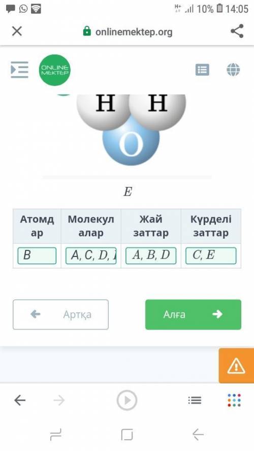 Берілген суреттегі бөлшектерді қажет ұяшықтарға жікте. A B C D E Атомдар Молекулалар Жай заттар Күрд