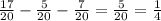 \frac{17}{20} - \frac{5}{20} - \frac{7}{20} = \frac{5}{20} = \frac{1}{4}