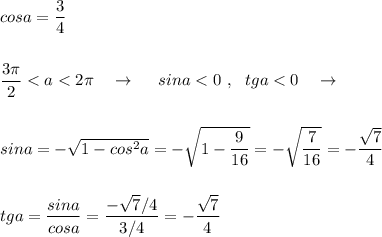 cosa=\dfrac{3}{4}\\\\\\\dfrac{3\pi }{2}