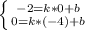 \left \{ {{-2=k*0+b} \atop {0=k*(-4)+b}} \right.