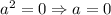 a^2=0 \Rightarrow a=0