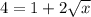 4=1+2\sqrt{x}