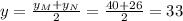 y=\frac{y_M+y_N}{2} =\frac{40+26}{2}=33