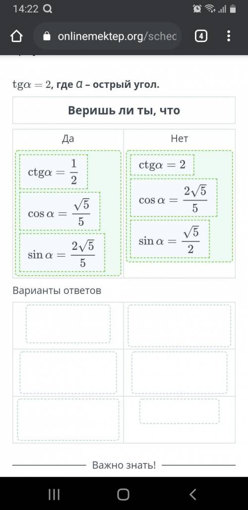 Tgα=2 ,где α – острый угол.Веришь ли ты что…. ​