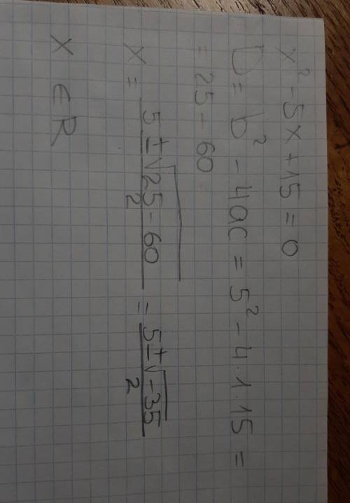 X^2−5x+15=0 x=? Решите тендеу