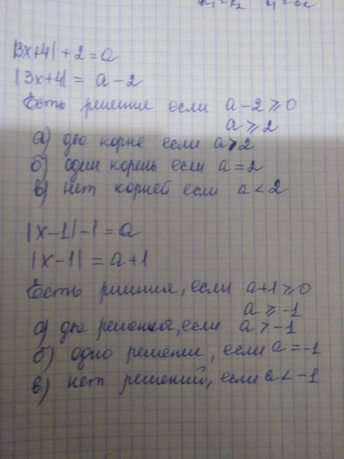 Для каждого значения а определить количество решений уравнения |3x+4|+2=a Для каждого значения а опр