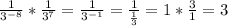 \frac{1}{3^{-8}}*\frac{1}{3^{7}} = \frac{1}{3^{-1}} = \frac{1}{\frac{1}{3}} = 1*\frac{3}{1} = 3