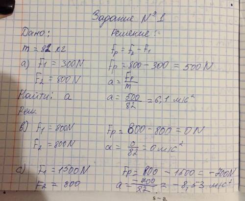 Задание №1. На рисунке изображён парашютист падающий на землю, масса которого 82 кг. В каждом из усл