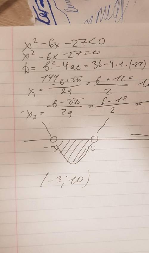 Решите неравенство x2 - 6x - 27 < 0. В ответе укажите количество целочисленных решений.